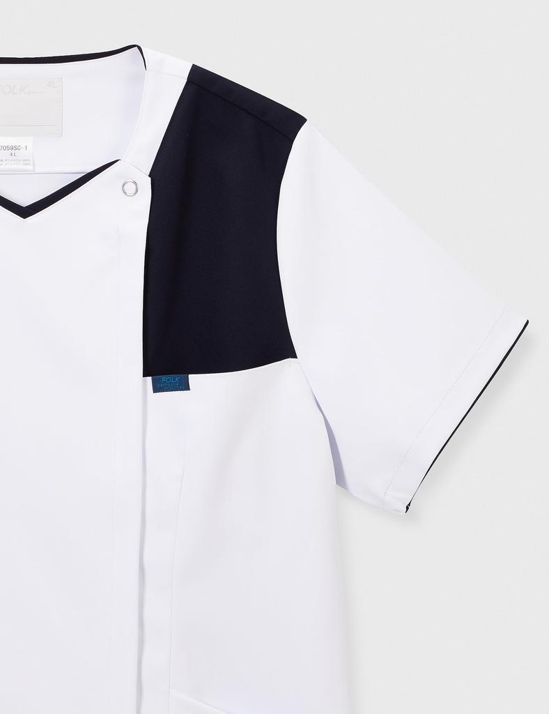 Medical Nursing White Coat Scrub for Nursing Doctors Easy To Put On and Take Off Stretch 7059SC White X Dark Navy EL To Japanese Size [Zip Scrub]