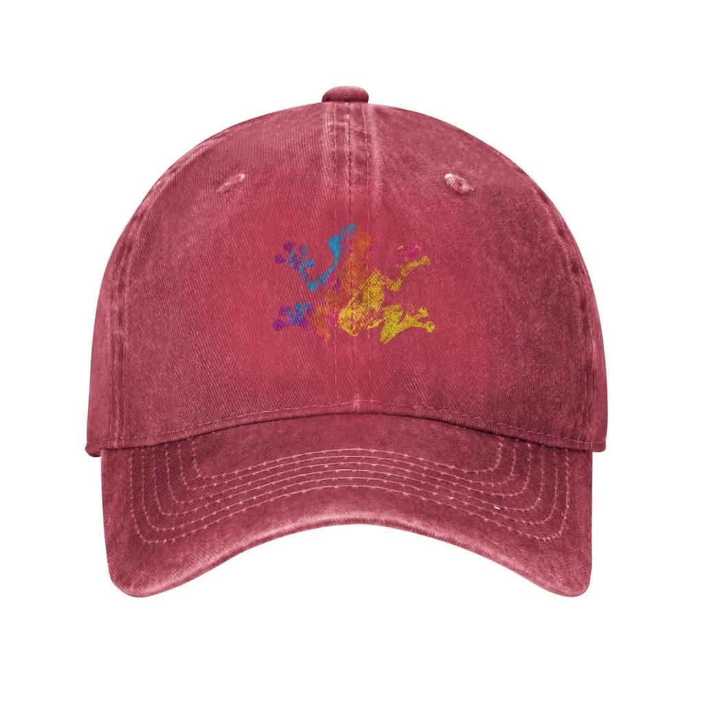 Rainbow Frog Adjustable Washed Denim Cotton Low Profile Men’s Dad Trucker Hat Fitted Baseball Ball Cap for Men Unisex Headwear
