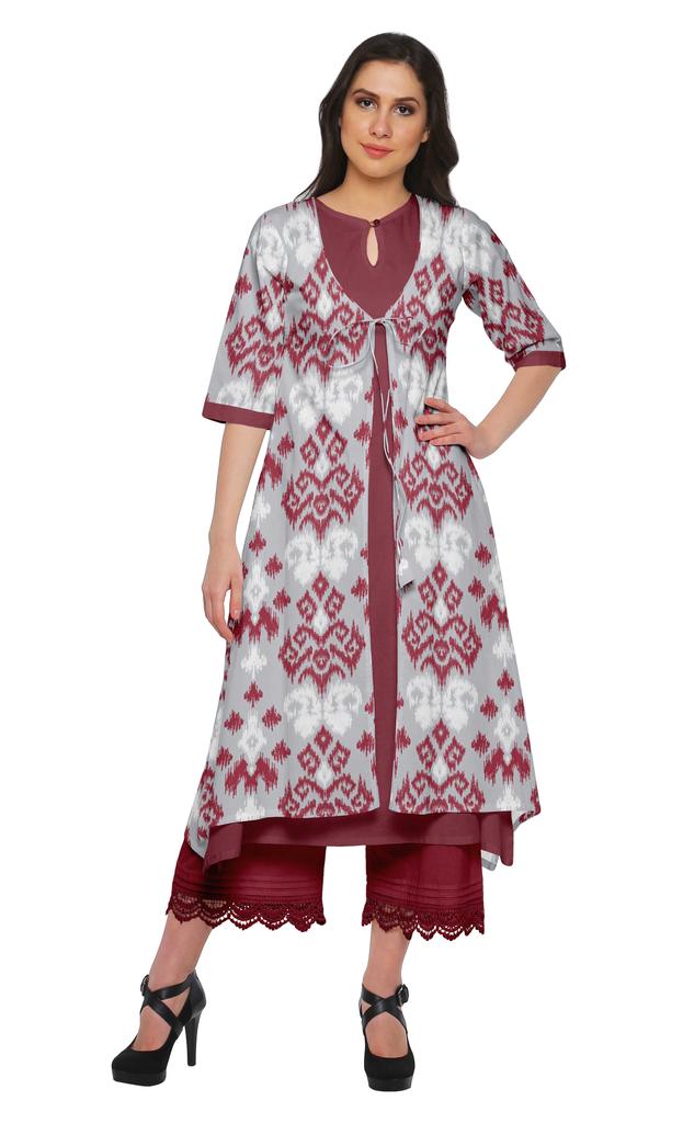 Moomaya Indian Palazzo Kurta Jacket Set For Women Partywear Chanderi Ethnic