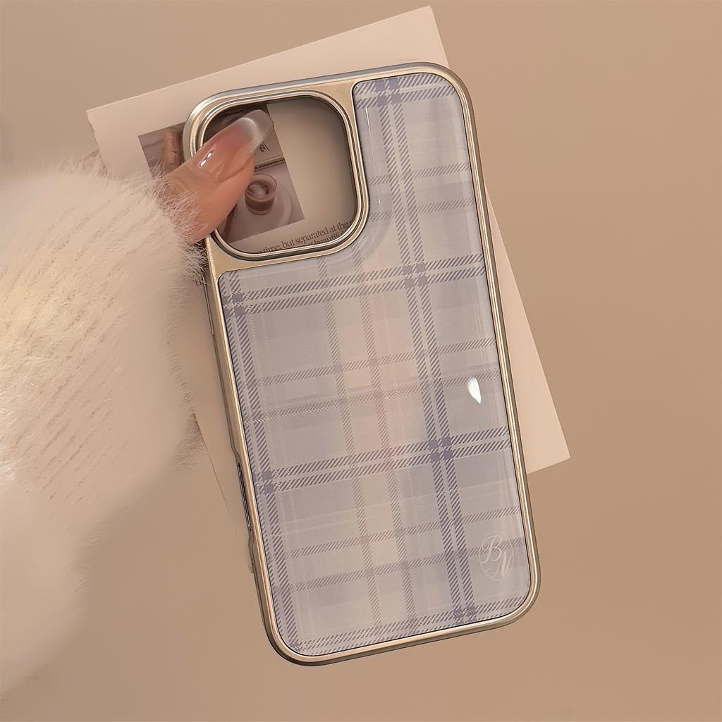 Phone Case for iPhone 17 16e 16 15 14 13 12 11 Pro Max X XR XSMAX 8 7 Air Plus Luxury Clear Blue Grid Pattern Drop Glue Silver