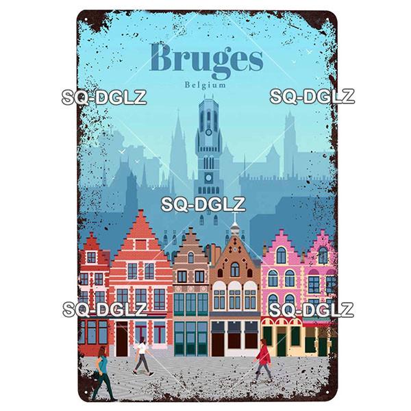 [SQ-DGLZ]Europa Stadt Metall Zeichen Vintage Plaque Platte Dekor Für Pub Bar Wand Dekor Zinn Zeichen Budapest/Moskau/Brügge Poster Geschenk