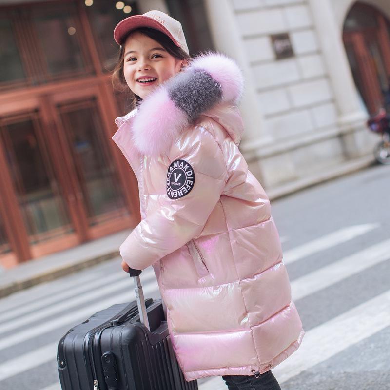 New children's down jacket medium and long girls' down jacket medium and older children's colorful glossy children's clothing thickened