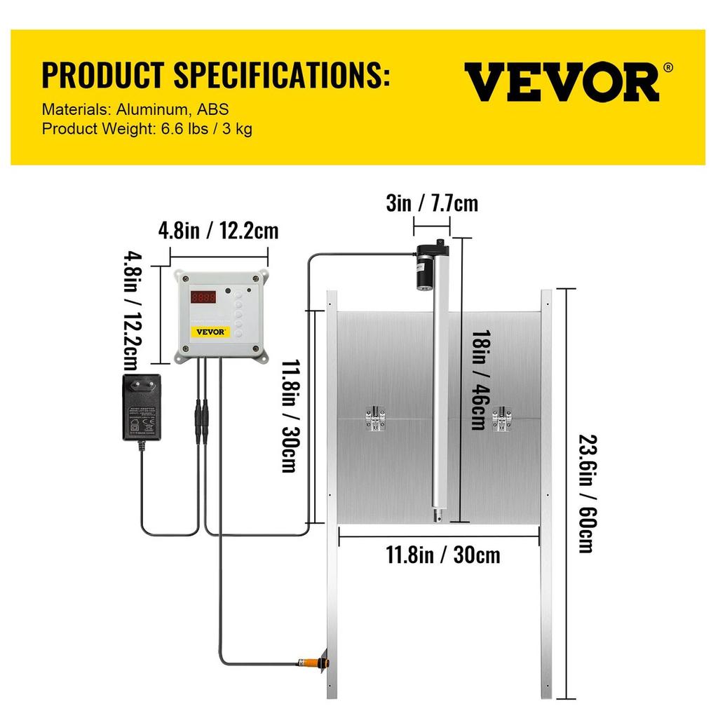 Automatic Chicken Coop Door, Timer and Light Sensor Chicken Door Opener, 12V 66W Chicken Coop Door, Electric Poultry Door Opener Kit with Infrared