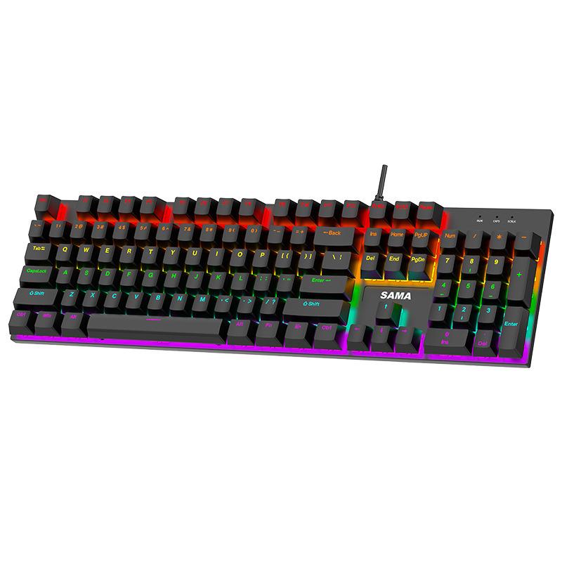 

SAMA GK1060 Mechanical Keyboard with Blue Switches, 7-Color Lighting Effects, and 26-Key Anti-Ghosting - Perfect for Office and E-sports Gaming. чорний