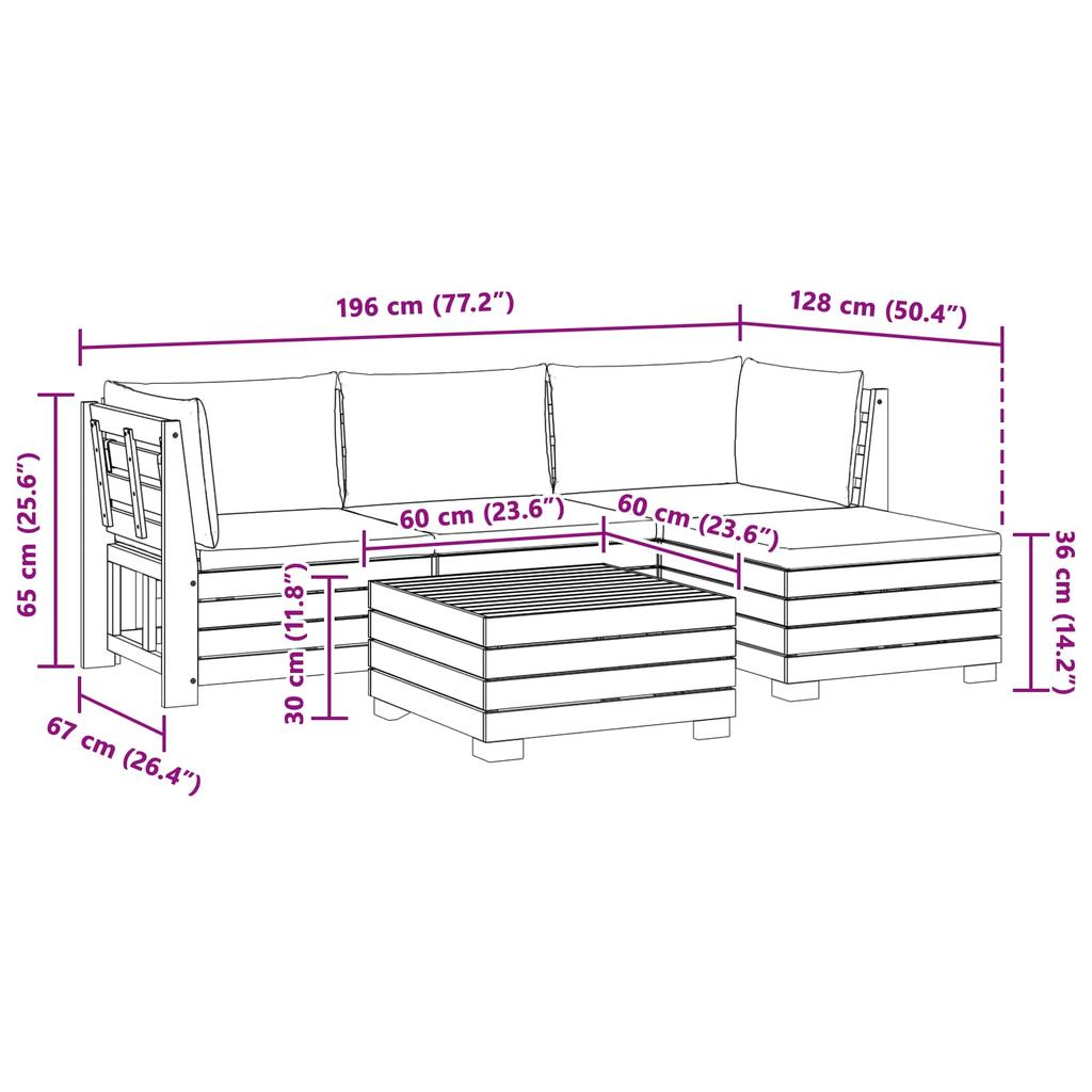 Outdoor Sofa Set with Cushions 5 Piece Brown Solid Acacia Wood