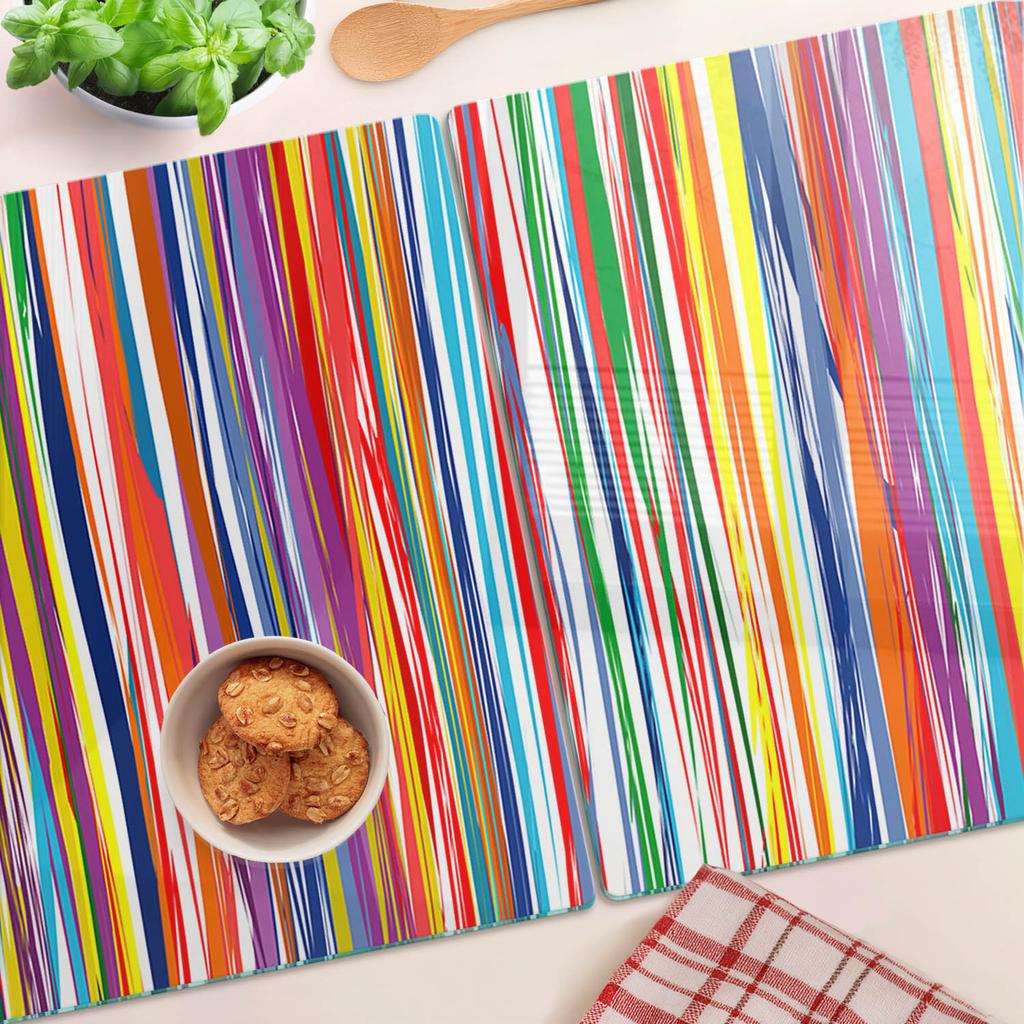 Glass Kitchen Cutting Boards With Colorful Striped Graphics 2X40X52 Cm