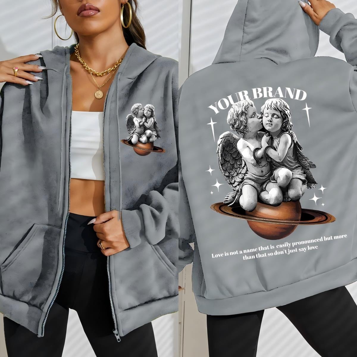 

Заботливый ангел-мальчик в наручниках Принты Женское худи на молнии Y2K Свободные худи Уличная одежда Винтажная осенняя одежда 3XL