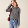TUHUANG Women's Pure Wool Striped Colorblock Half-High Collar Sweater