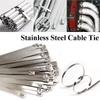 100pcs Metal Zip Cables Tie Cord Organizers Stainless Steel Self-sealing Fastening Rings Reusable Locking Wire Zip Tie