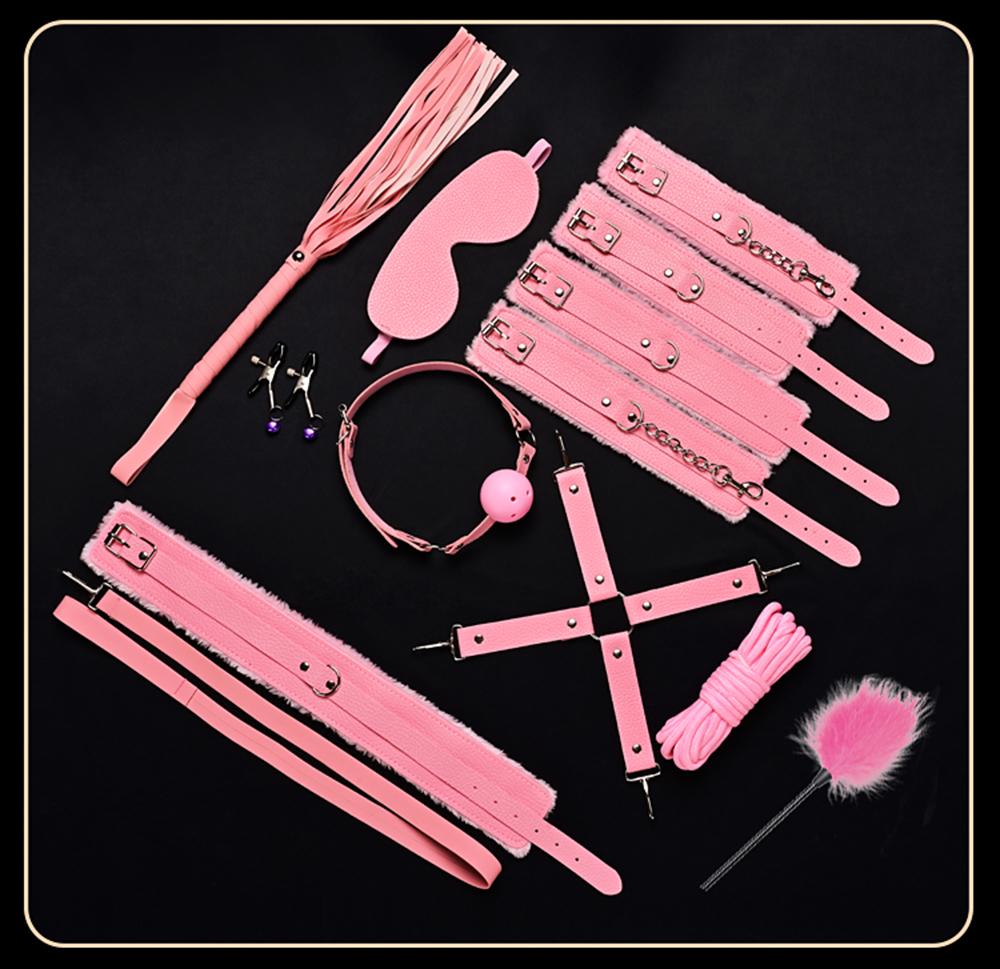 Sex Toys BDSM Bondage Kits Genuine Leather Restraint Set Handcuffs Collar Gag Vibrators Sex Toys For Women Couples Adult Games