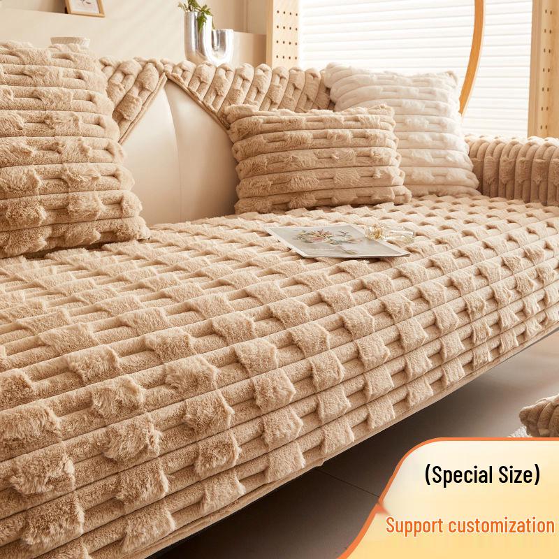 Exclusive Plush Rabbit Fur Sofa Cushion: Autumn/Winter Non-Slip Thickened Seat Cover