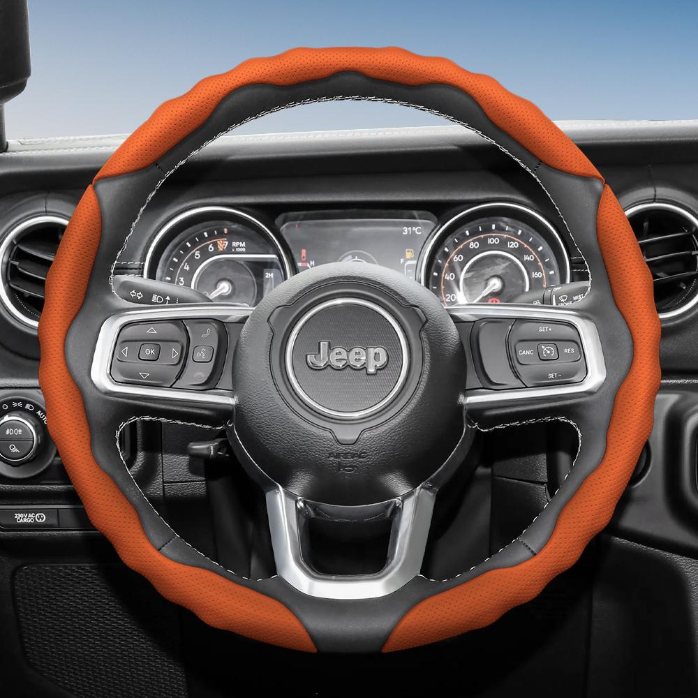 Suitable for Jeep Steering Wheel , Wavy Pattern, Sporty Breathable Leather, Segmented Anti-Slip Sweat-Absorbing Protective Cover for Compass R AMU1