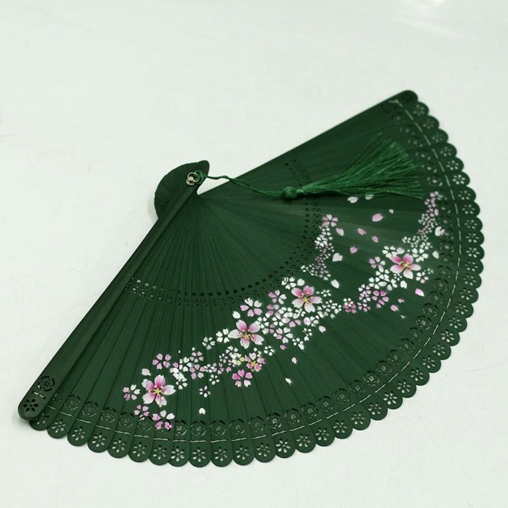 with Tassel Bamboo Folding Fan Vintage Cherry Blossom Fan Carved Hollowed-Out Fan  Cultural Event