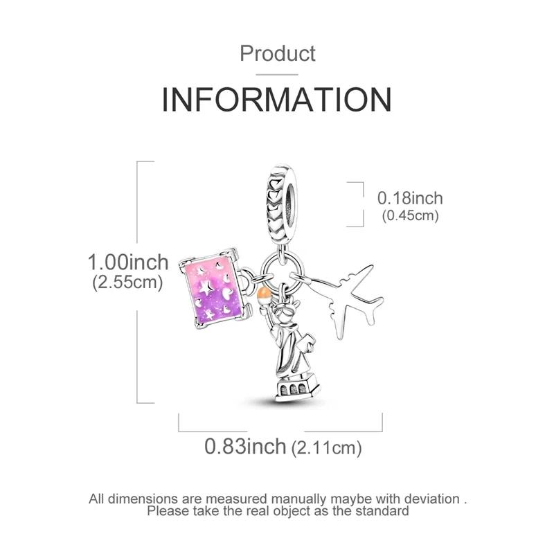 Aeroplane Charms Pink Stars Moon Travel Box Statue Of Liberty Beadsfit Copper Bracelet Necklace Diy Women Phone Charms