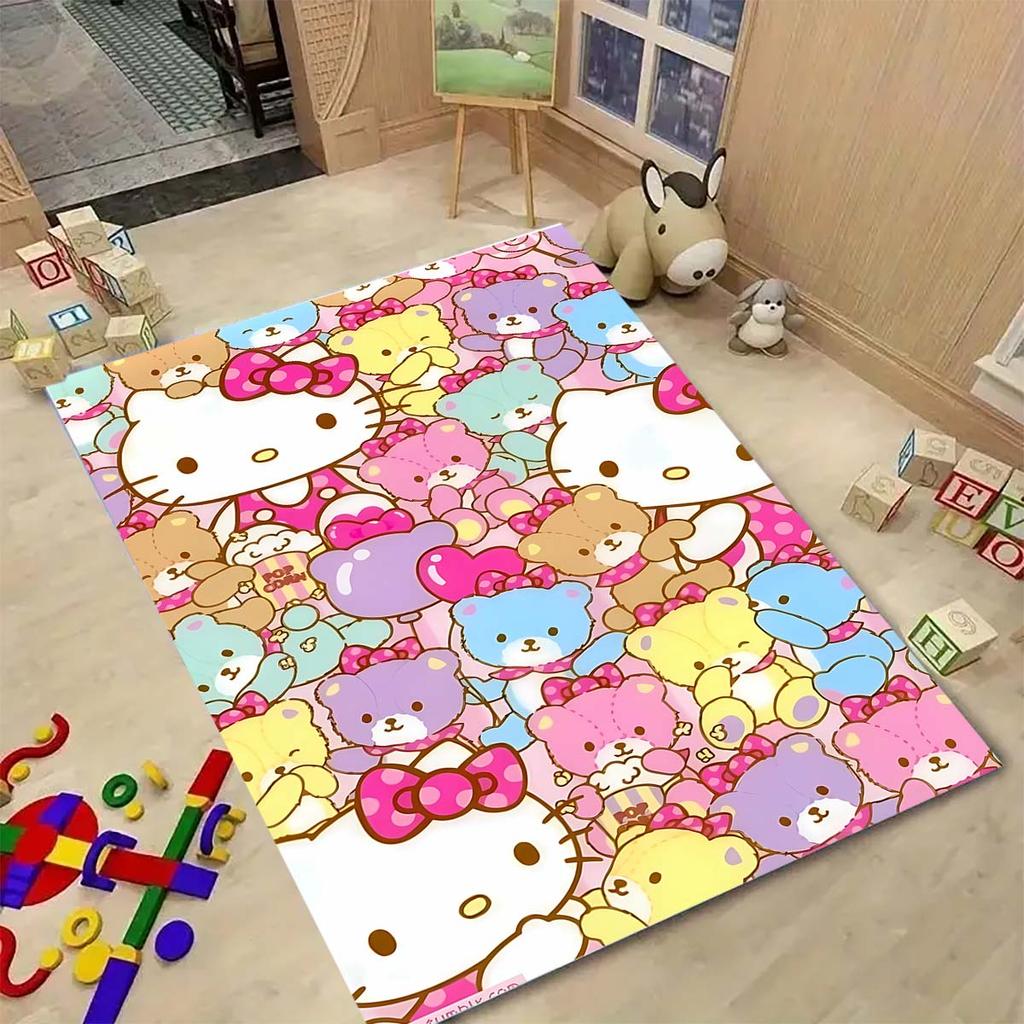 Cute Hello Kitty Cartoon Print Rug, Non-slip and Stain-resistant, Perfect for Bedroom and Living Room Home Decor.