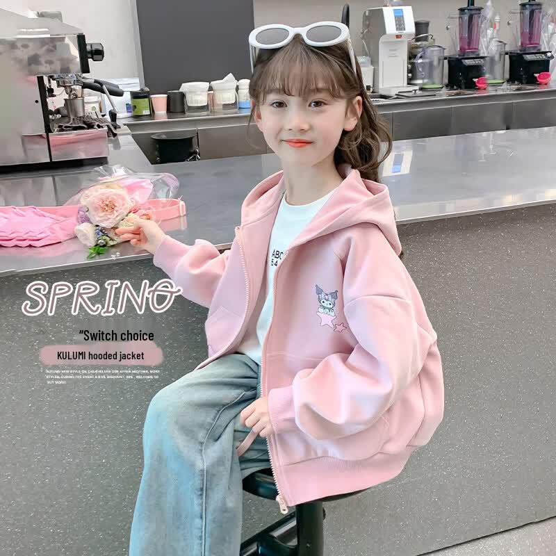 Girls Casual Hooded Zip-Up Jacket 120 розовый