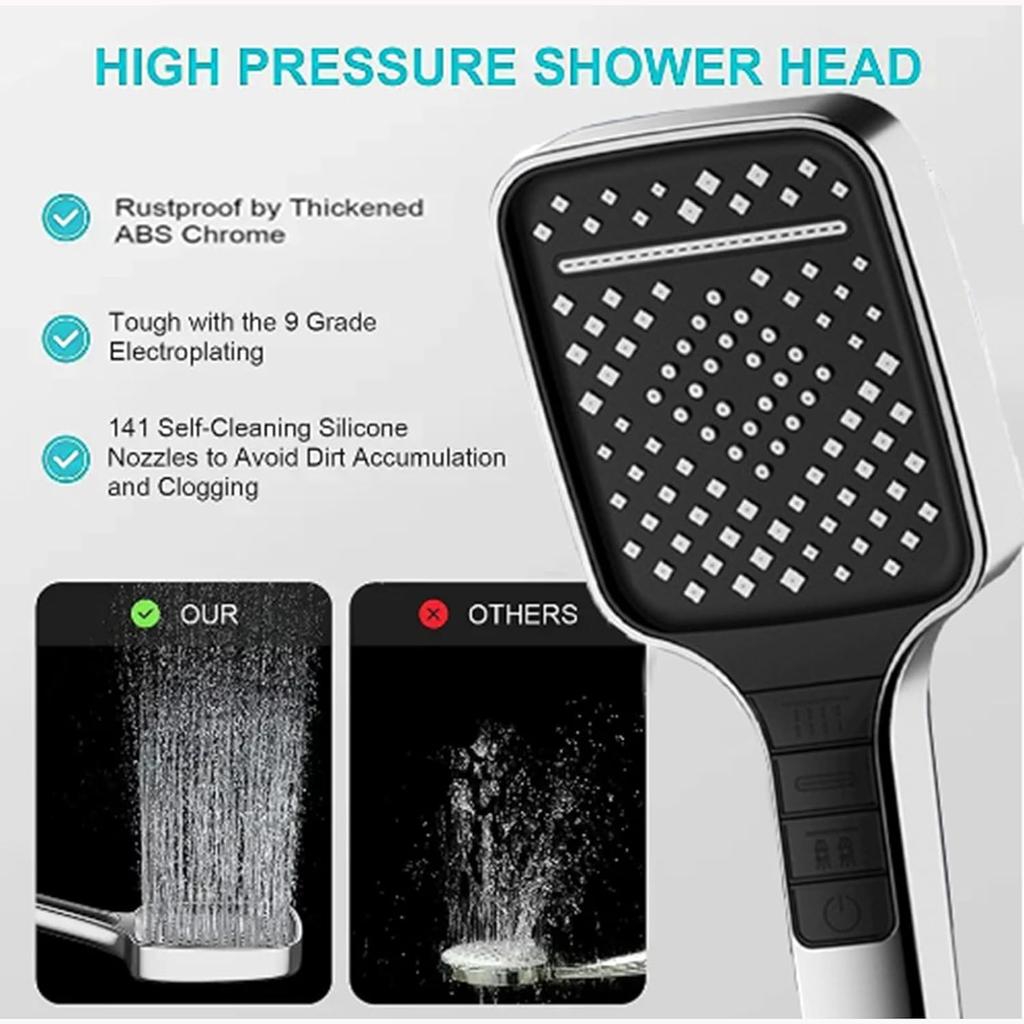 High Pressure Shower Head with Handheld 7 Spray Modes shower head, detachable  high pressurewith Stainless Hose and Adjustable Mount hand held