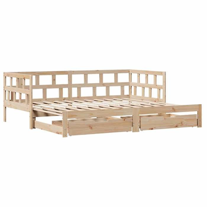 VidaXL Daybed and Trundle Bed and Drawers 90x200 Cm Solid Pine Wood, Sofa Bed, Guest Bed, Wooden Daybed, Bed 3302201