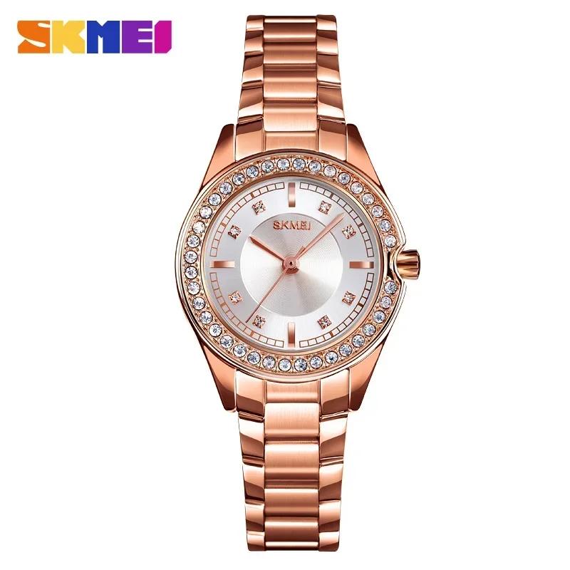 SKMEI 1534 Quartz Watch Innovative Diamond Wristwatches Lady Watches Waterproof Stainless Steel Strap Reloj Mujer Fashion Women