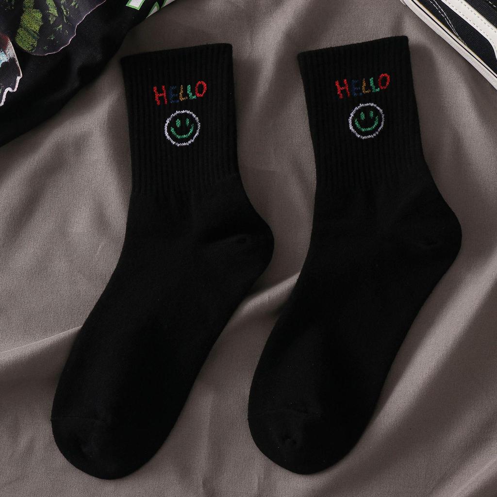 Women's Korean Trendy Cartoon Long Sports Socks - Black & White, Mid-Tube, Autumn/Winter, All-Match.