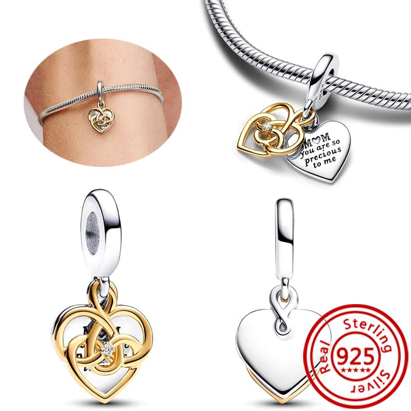 Fit Original Pantaro Charms Bracelet 925 copper Two-tone Heart Ring Mom Tree Bicycle Star Castle Candle Golden Beads DIY Zircon
