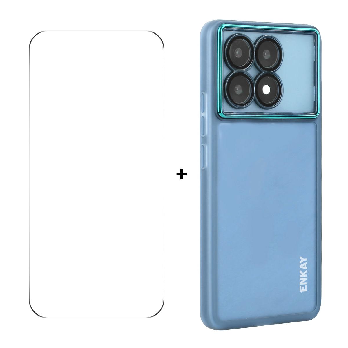 

For Xiaomi Redmi K70 Ultra Case Matte TPU Phone Cover with Lens Film+9H Glass Protector Blue
