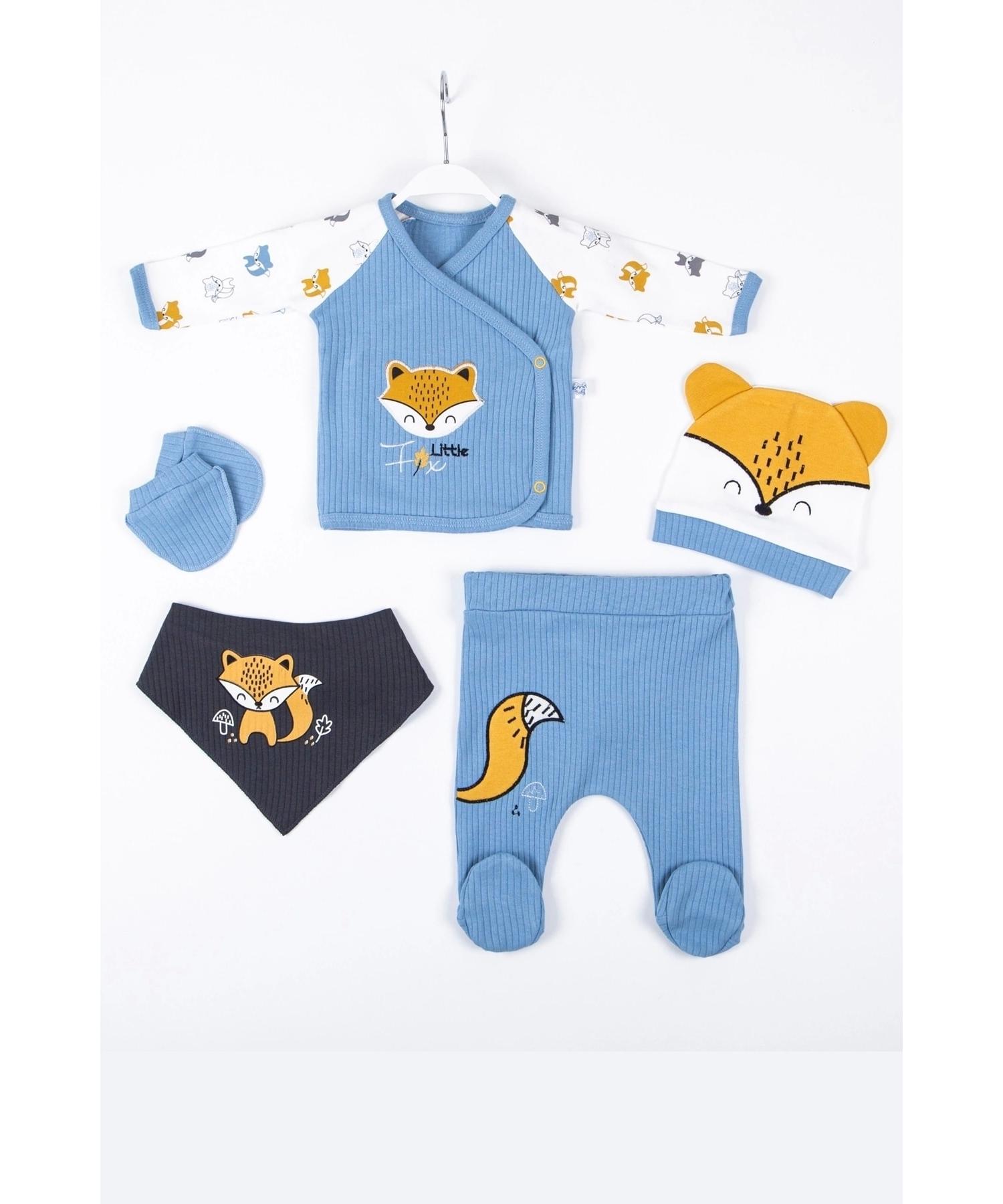 

Little Fox Embroidered 5 Pcs 100% Cotton Baby Boy Hospital Outlet Set