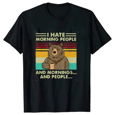 Ich hasse Morgenmenschen und Morgen und Menschen T-Shirt Lustig-Bär Kaffeetrinker Liebhaber Niedliches Faules Tier Retro T-Shirt