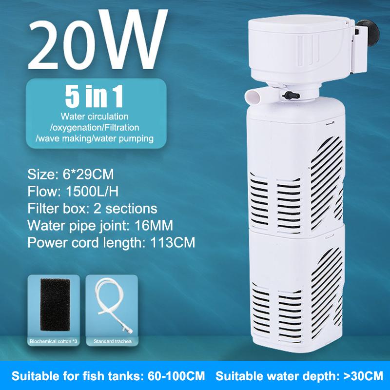 5 In 1 Aquarium Filter Pump Fish Tank Submersible Air Oxygen Aerator Aquarium Air Pump Water Circulation Changer Pump Wave Maker