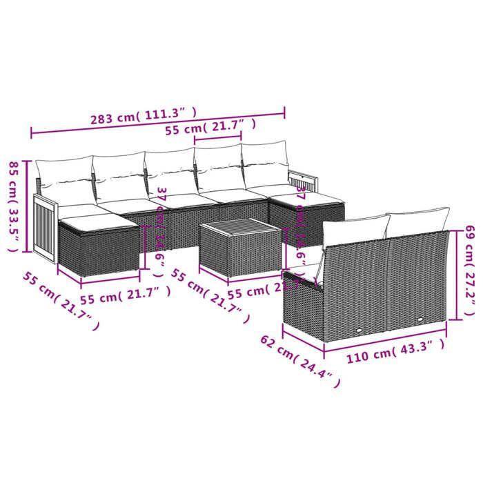 VidaXL Garden Lounge Set with Cushions 10 Pcs, Patio Sofas, Patio Furniture Set, Outdoor Furniture, Black 3228057
