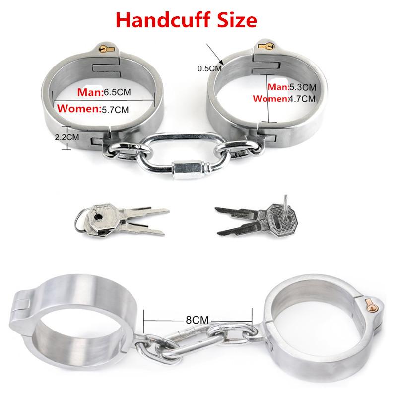 Stainless Steel Oval Handcuffs Wrist Ankle Cuffs Bondage Lock Slave Wear BDSM Restraint Harness Sex Toys Detachable Chain