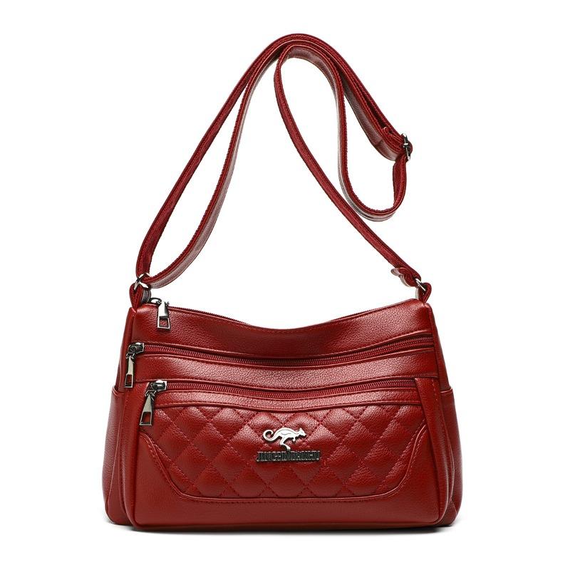 Embroidered Diamond Grid PU Single Shoulder Crossbody Women's Bag
