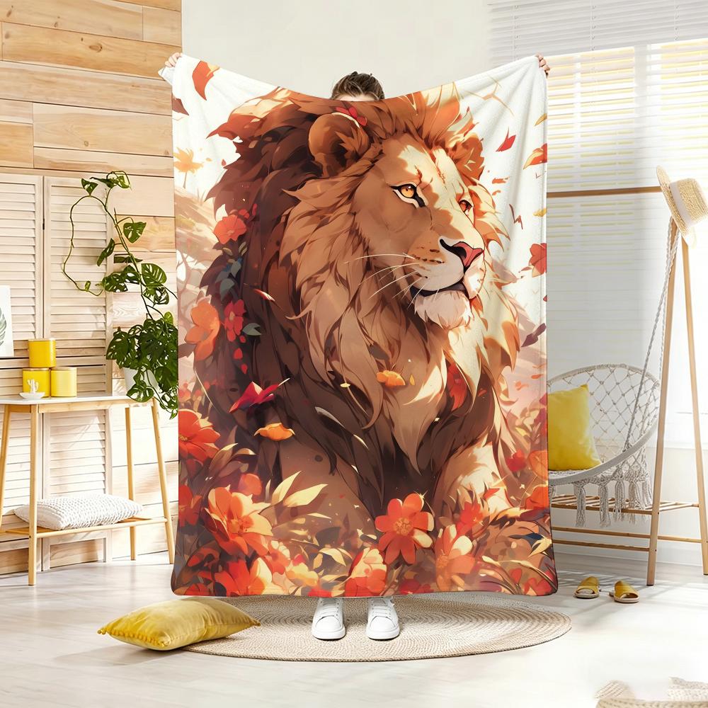 Fantasy Animal Majestic Lion Throw Lightweight  Flannel Blanket Soft Skin-Friendly For Summer Cooling