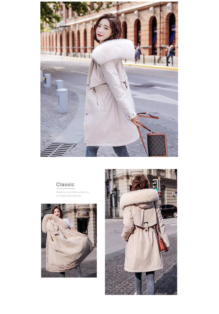Damska Parka Plus Size z Futerkiem - Styl Koreański, Podszyta Aksamitem, Wcięta w Talii, Ciepły Bawełniany Płaszcz, 6XL.
