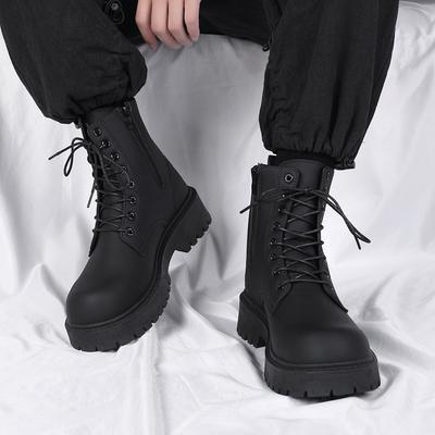 Martin Boots Men's New Spring Black Locomotive Tooling Boots High-top Soft Leather Waterproof Casual Leather Boots