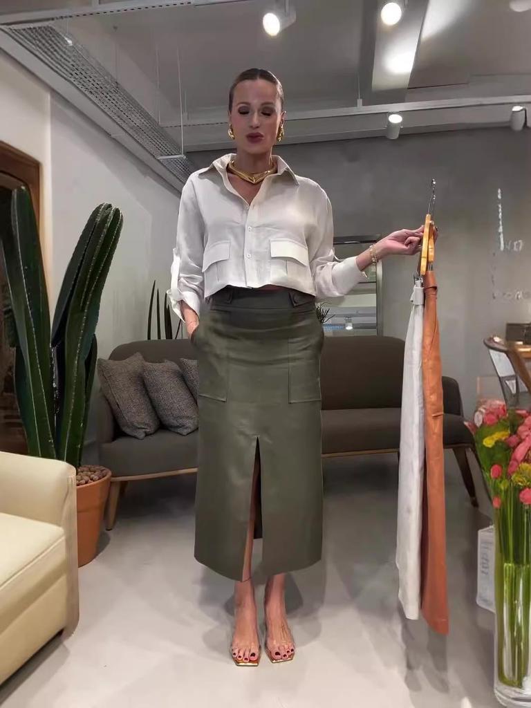 2024 Lato Damska Moda Jednolita Spódnica Robocza z Wysokim Stanem