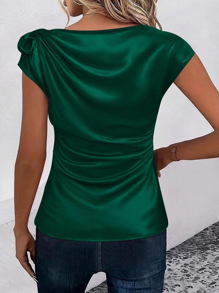 2026 European & American Women's Solid Color Satin One-Shoulder Sleeveless Commuting Top