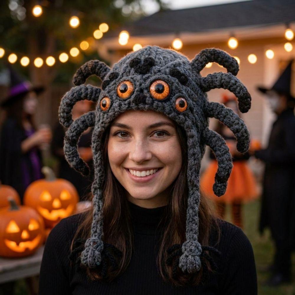 Gothic Style Halloween Crochet Hood Kit for Adults Warm Handmade Hand Knitting Animal Hood Set Soft Yarn with Tassel