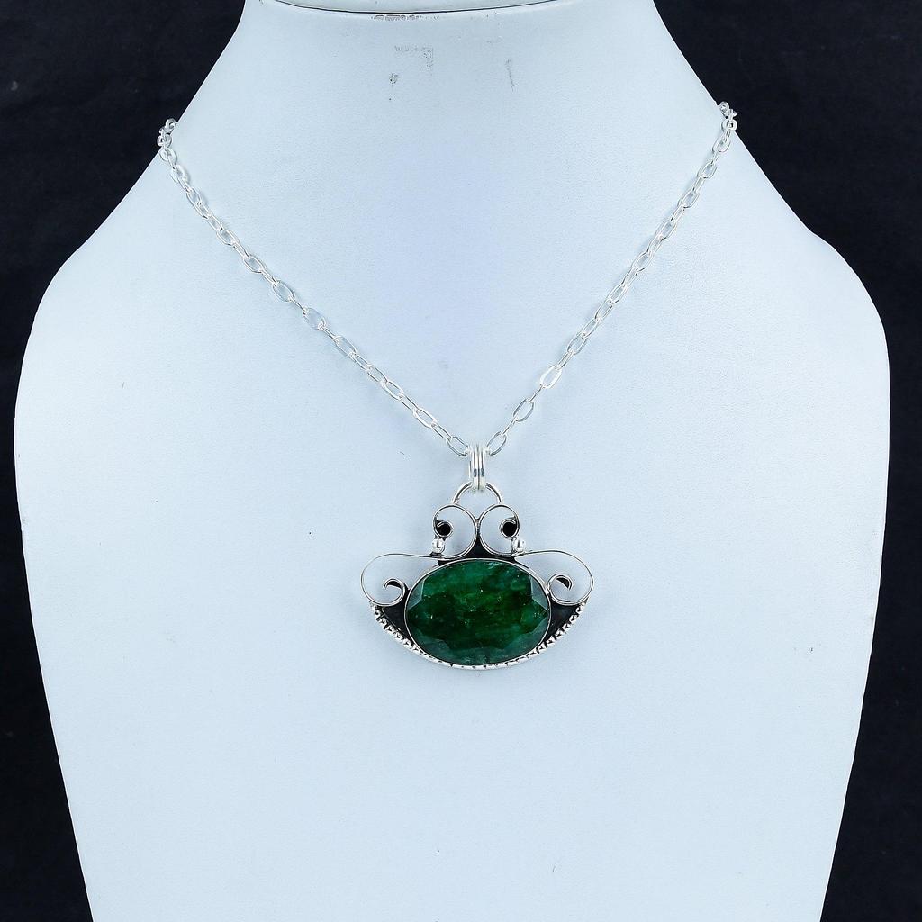Dainty Emerald Gemstone Silver Pendant In 925 Sterling Silver - Handmade Design, Everyday Wear Jewelry Easter Gift