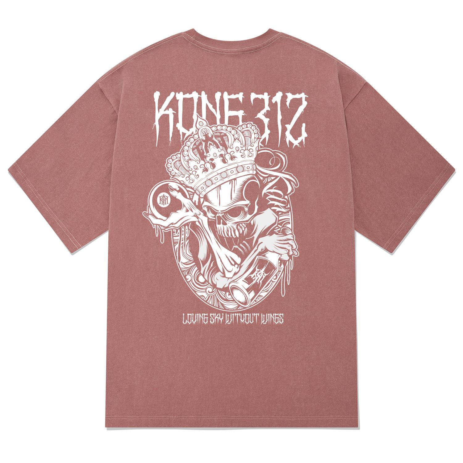 Khan 6312 Ktpp0097 King Skull Pigment Short Sleeve T-Shirt - Pink Pink/Xl