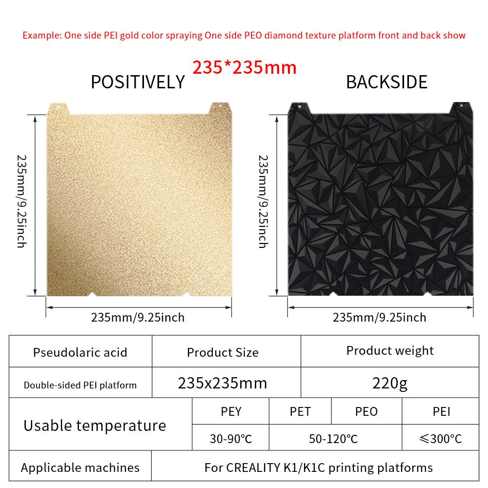Pro Creality K1/K1C/K1 Max Tisková podložka PEI Ocelový plech PET PEO PEY Hladký vyhřívaný stůl 235x235mm 310x315 Ender 3 S1 Ender 3 V3 Se