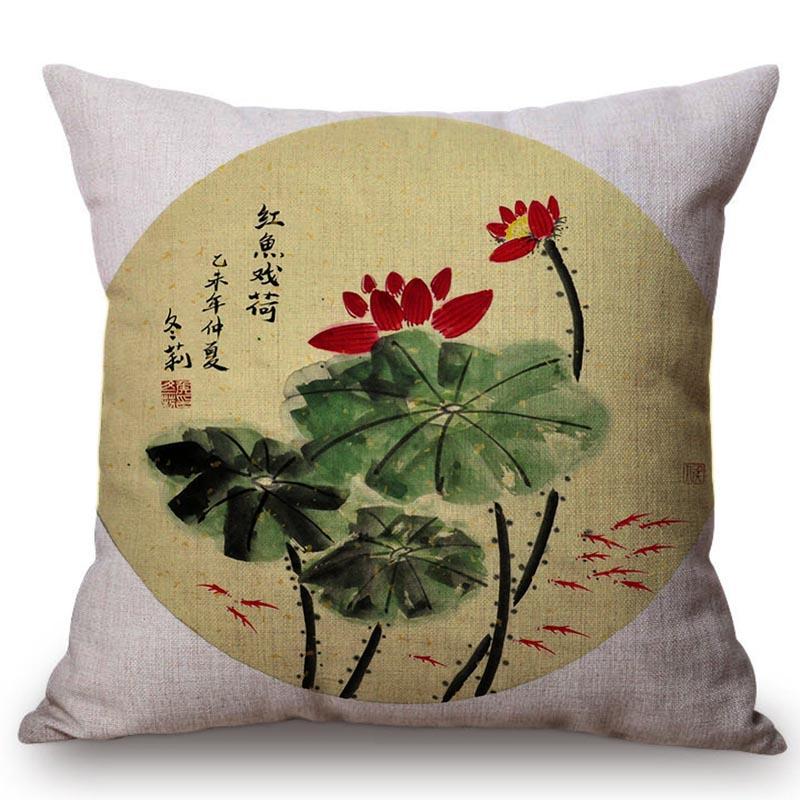 Chinese Retro Painting Style Classical Girl Lotus Cushion Covers Office Car Sofa Chair Home Decoration Cushion Cover Pillow Case