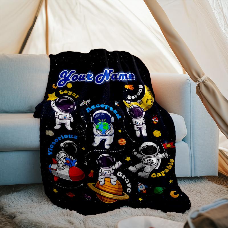 1PC Custom Name Space Adventure Icons outdooor Flannel blankets Patterns Throw Blanket All-Season Soft Gift for Couch, Bed, Camping gifts