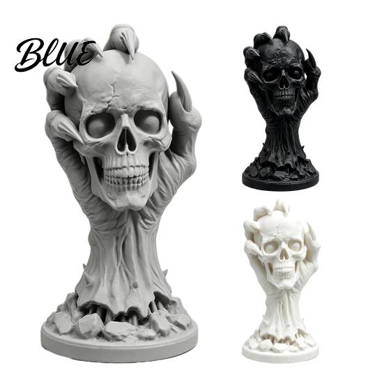 Horror Theme Room Accents 3D Printed Skull & Devil Hand Figurine Realistic Holding Handmade Craft Decor Statue Gothic Desktop Ornament for Halloween