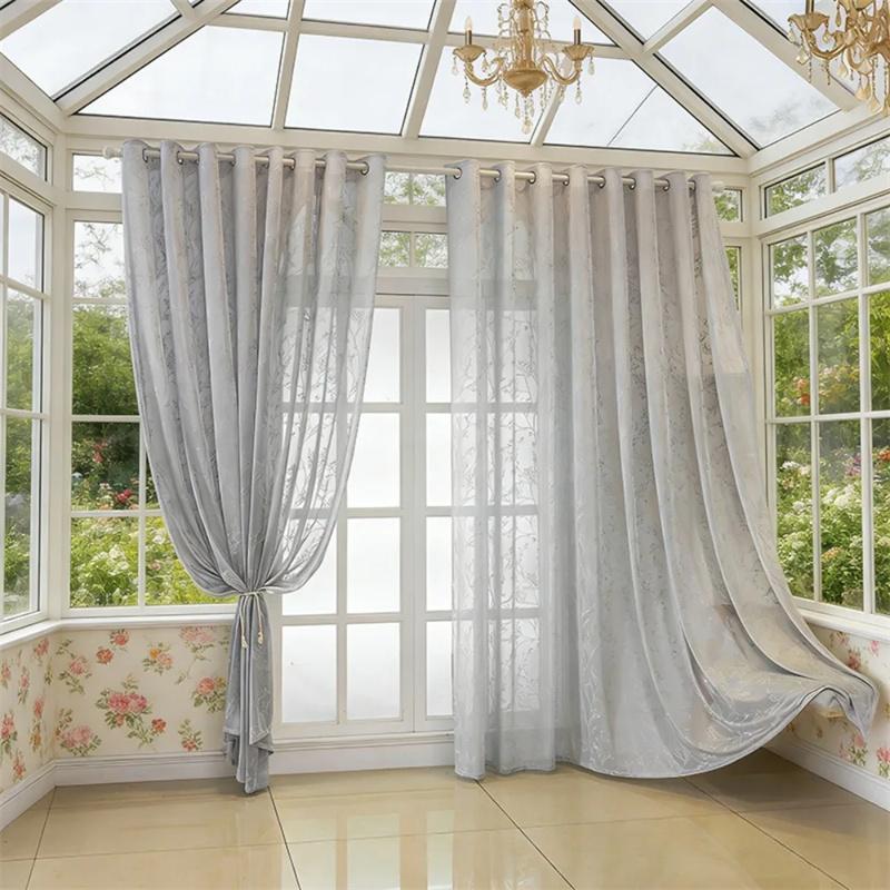 1pc Branch Embroidery Sheer Curtain 1PC Vintage Design with Grommet Hanging for Living Room Bedroom Balcony Kitchen Ready Made