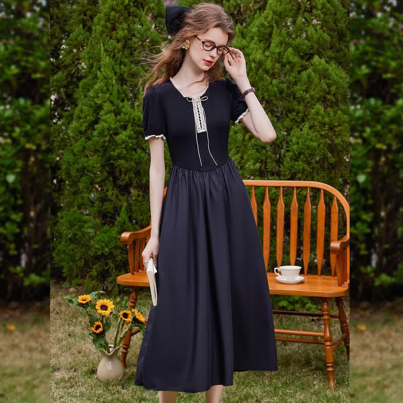 Bailuyu Ruffle Trim A-Line Dress S чёрный