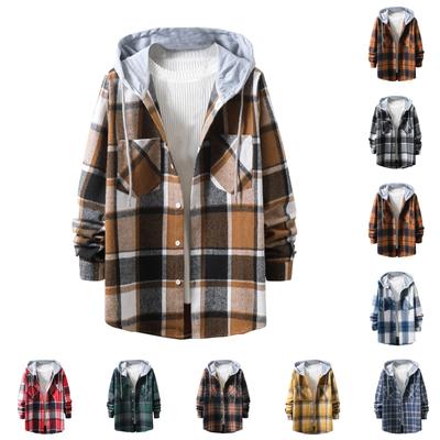 Herren-Sweatshirt mit kariertem Hemd und Kapuze, Knopf-Sweatshirt, lässiges Mode-Sweatshirt für Herren