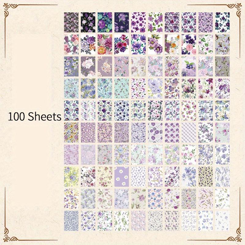 100 pcs Vintage Flowers pattern material paper DIY Decoration Scrapbook background paper for Junk Journal craft paper