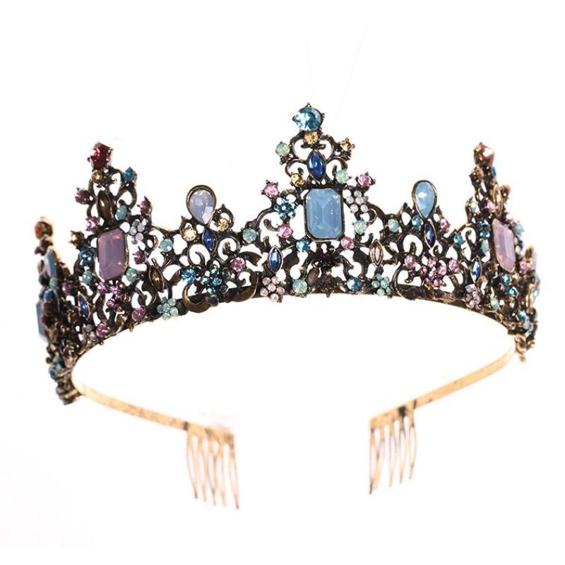 New European and American Bridal Headwear Baroque Colorful Crown Hair Accessory Princess Evening Dress Styling Accessories
