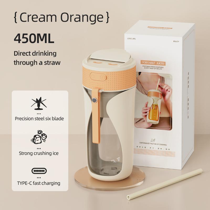 

2025 New Portable Multi-Function Juice Cup 6-Blades Strong Power 450ML Big Capacity Food Grade Material Wireless Charging Juicer